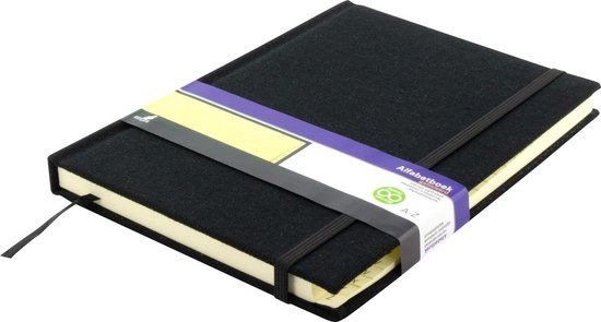 Alfabetboek Kangaro A5 A-Z Linnen Hard Cover Zwart / 208 Pagina&#39;s / Leeslint / Elastiek