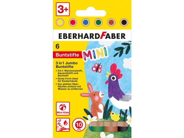 Eberhard Faber Kleurpotlood 3in1  6 stuks met Extra Dikke Kern (10mm)