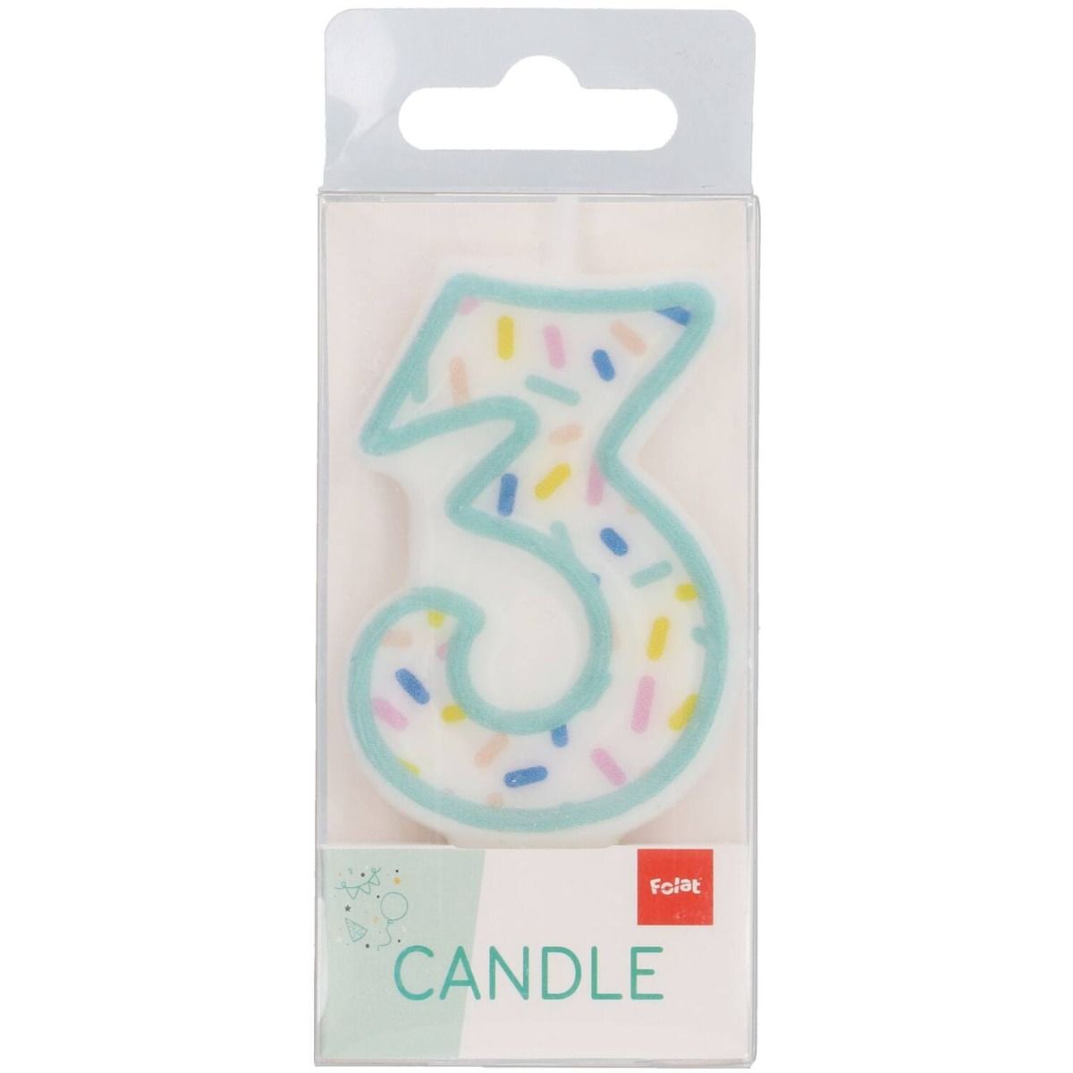 Verjaardagskaars cijfer 3 Sprinkles - 9 cm