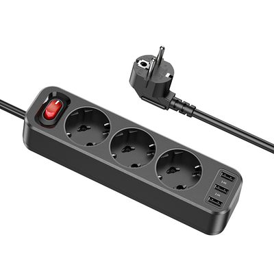 Hoco 3-voudige Stekkerdoos met 3 USB-A Poorten - Zwart