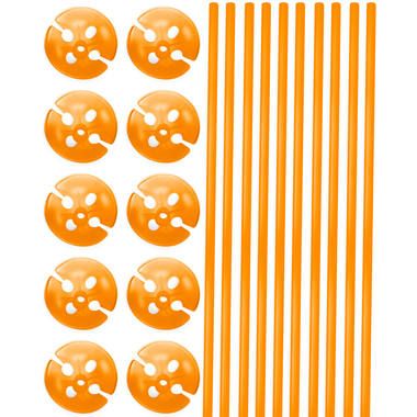 Oranje Ballonstokjes met Houders - 10 stuks