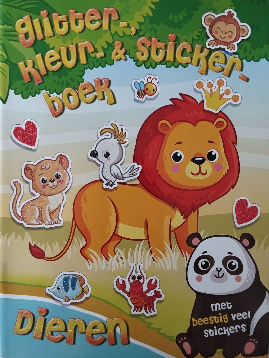 Glitter-  kleur- &amp; stickerboek dieren