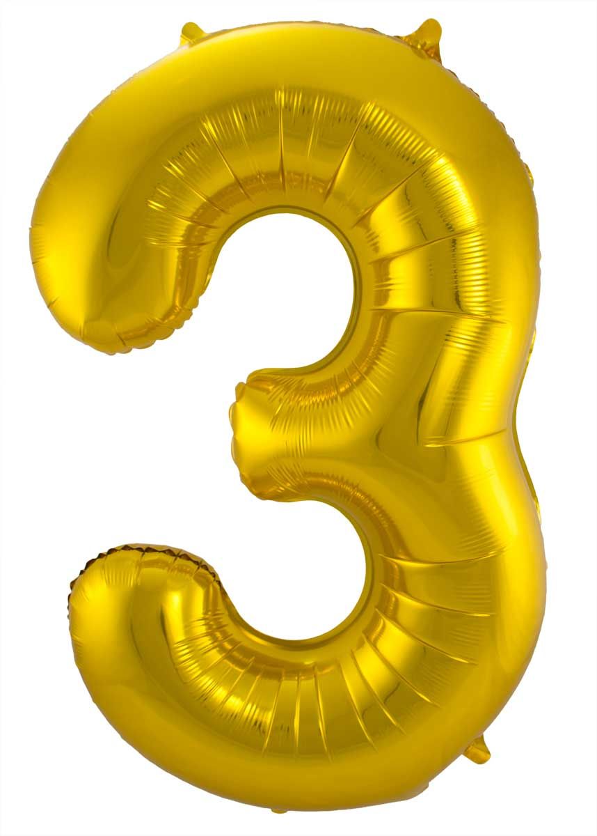 Gouden Folieballon Cijfer 3 - 86 cm