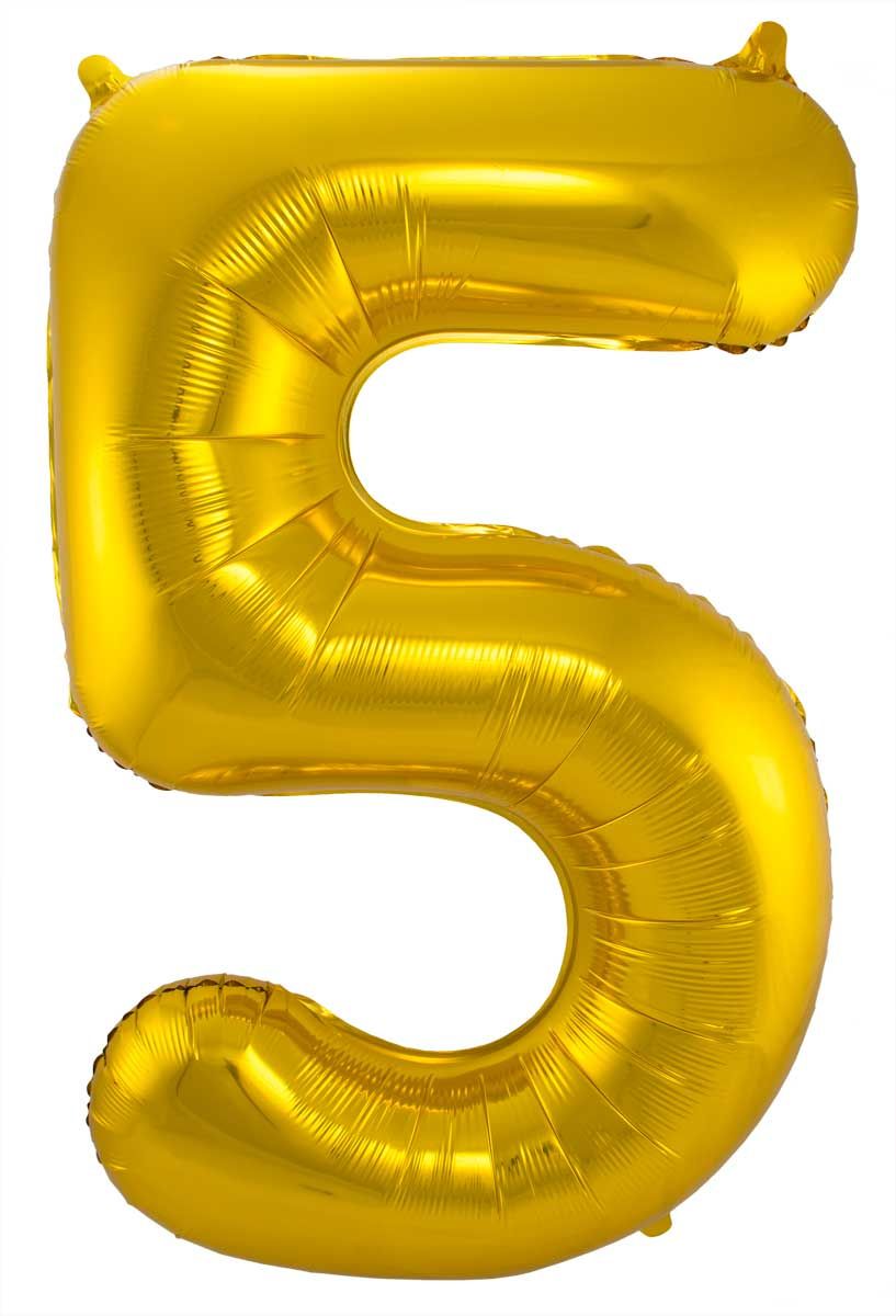 Gouden Folieballon Cijfer 5 - 86 cm