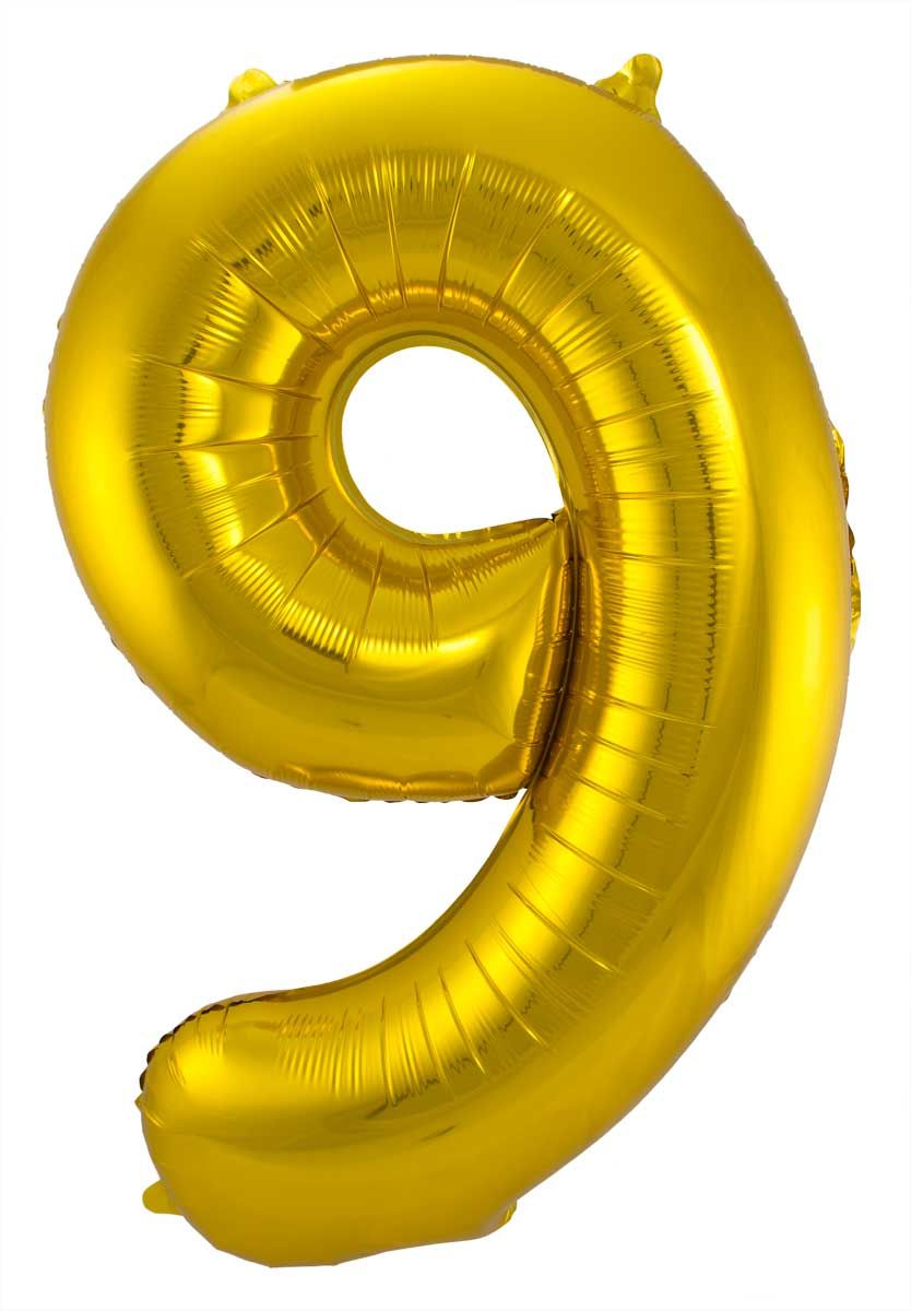 Gouden Folieballon Cijfer 9 - 86 cm