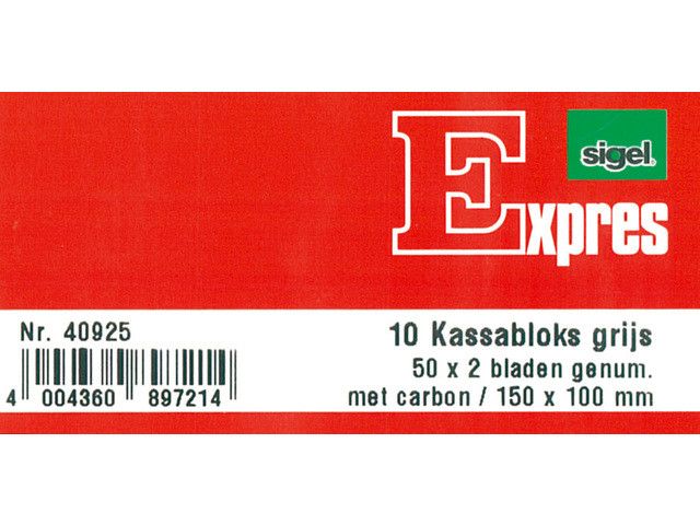 Kassablok Sigel Expres - Grijs Met Carbon - 150x110mm - 2x50 Blad