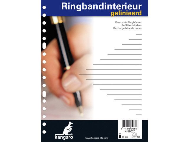Ringbandinterieur Kangaro 17R Gelinieerd met Voorlijn 150 Vel