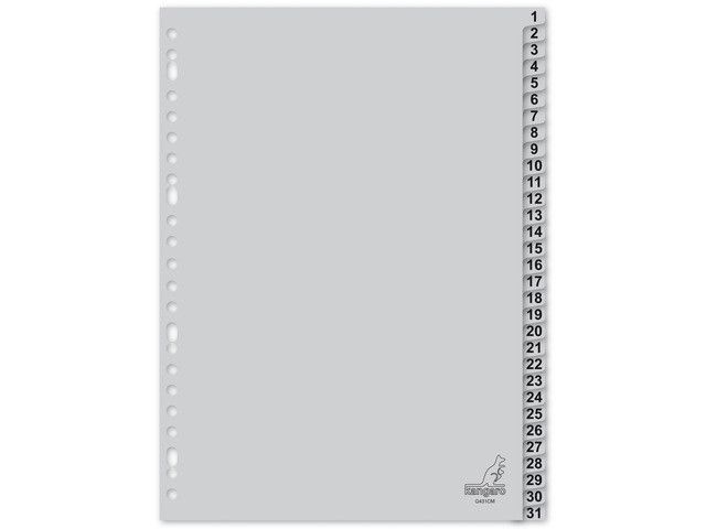 Kangaro A4 Tabbladen met Cijfers  PP 120 Micron  Grijs  23-gaats  31-delig