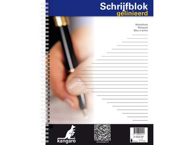 Schrijfblok Kangaro A4 Lijn 60 grs 100 Blad Zijspiraal
