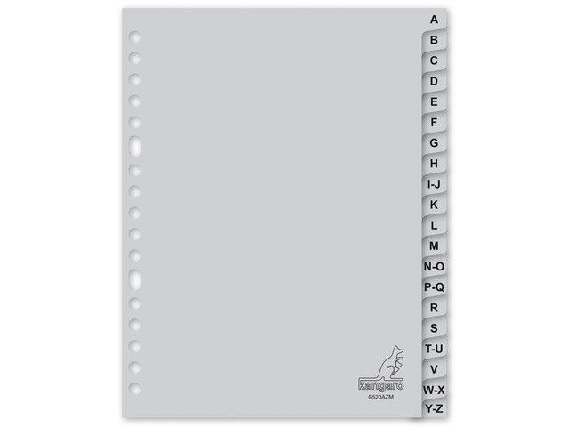 Kangaro A5 Tabbladen met Letters  PP 120 Micron  Grijs  17-gaats  20-delig  A-Z