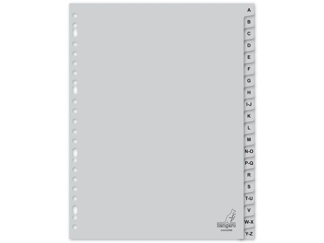 Kangaro A4 Tabbladen met Letters  PP 120 Micron  Grijs  23-gaats  20-delig  A-Z