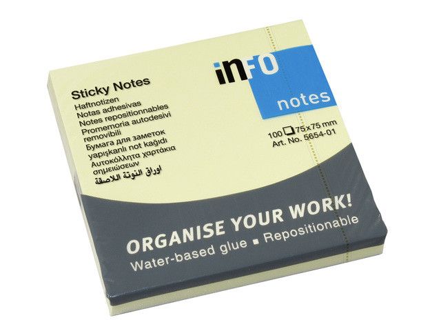 Info Notes 75x75mm Geel (Blok à 100 vel)