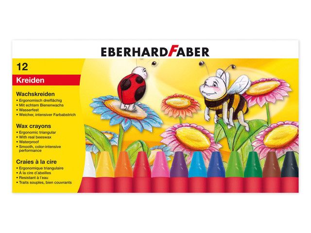 Eberhard Faber Waskrijt Driekantig  12 stuks in Etui - Watervast