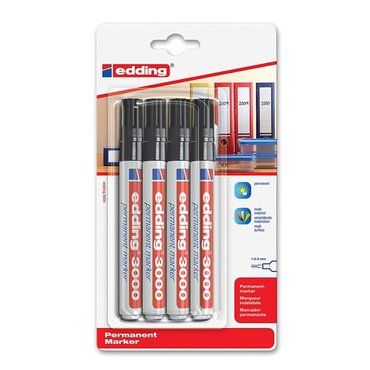 Edding 3000 Permanent Marker Zwart  4 Stuks in Blister