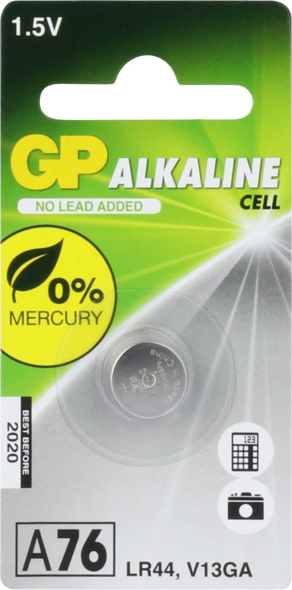 GP Alkaline 76A (V13GA / L1154 / LR44) Knoopcel Batterij (1-pack)