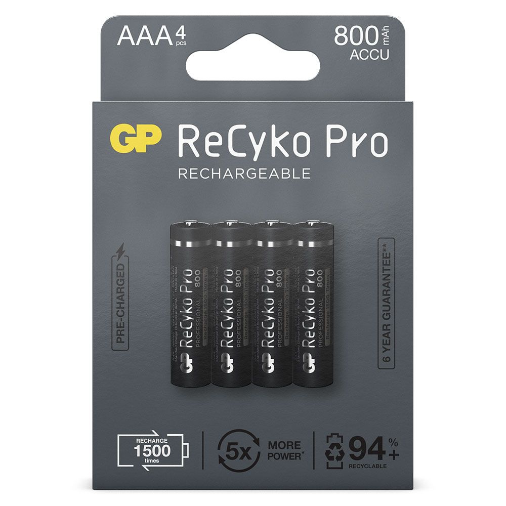 GP ReCyko+ Oplaadbare AAA Micro Batterijen 800mAh (4-pack)