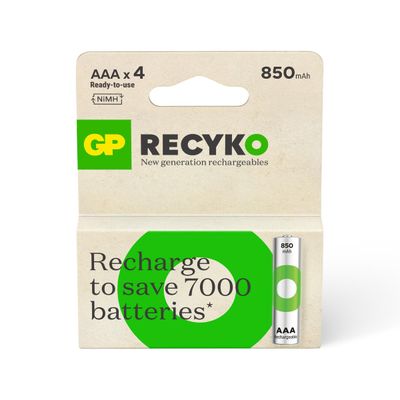 GP NiMH ReCyko+ AAA Batterijen 850mAh (4-pack)