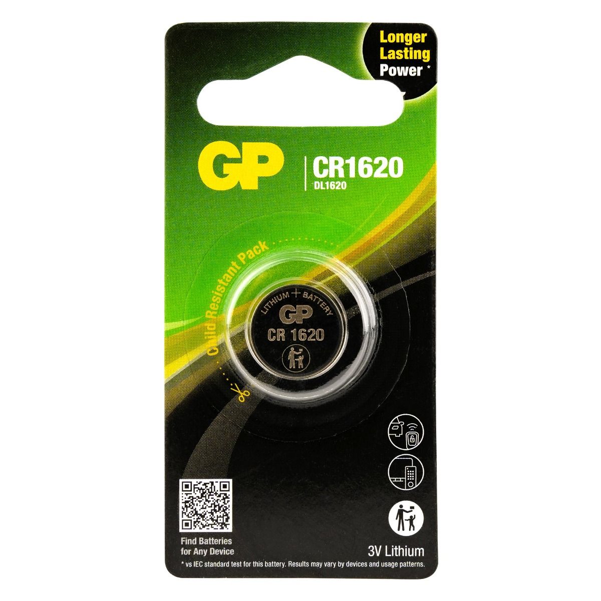 GP Lithium CR1620 Knoopcel Batterij (1-pack)