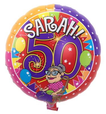 Sarah 50 jaar Knalfeest folieballon - 43cm