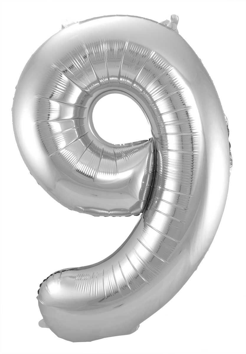 Zilveren Folieballon Cijfer 9 - 86 cm
