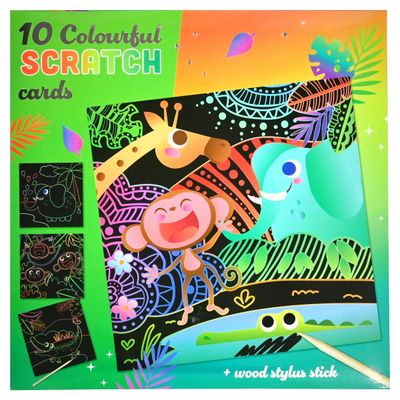 Set van 10 Kraskaarten - inclusief Houten Stylus - Jungle Dieren