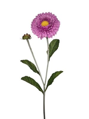 Zinnia, Purple, 1 Head, 1 bud, flocked stem, 48cm.
