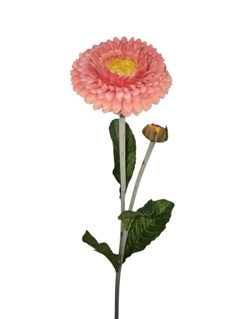 Zinnia, Fuchsia, 1 Head, 1 bud, flocked stem, 48cm