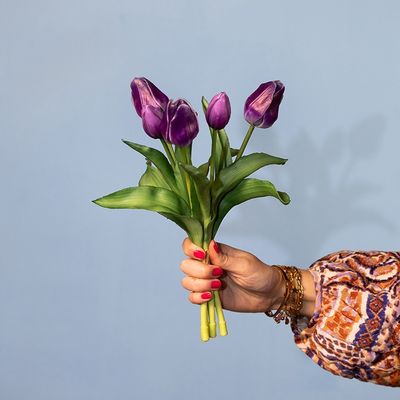 Kunst boeket Tulp Tulipa 3Dp paars/w-L15B15H28CM