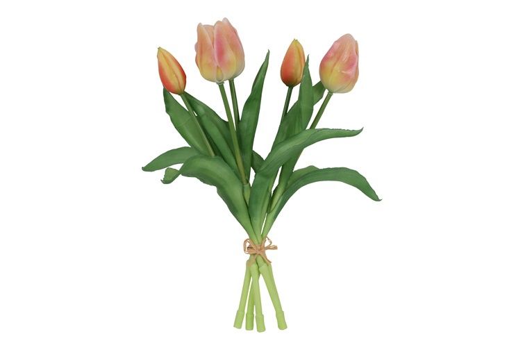 Kunst boeket Tulp Tulipa 3Dp zalm/ge-L15B15H28CM