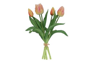 Kunst boeket Tulp Tulipa 3Dp zalm/ge-L15B15H28CM