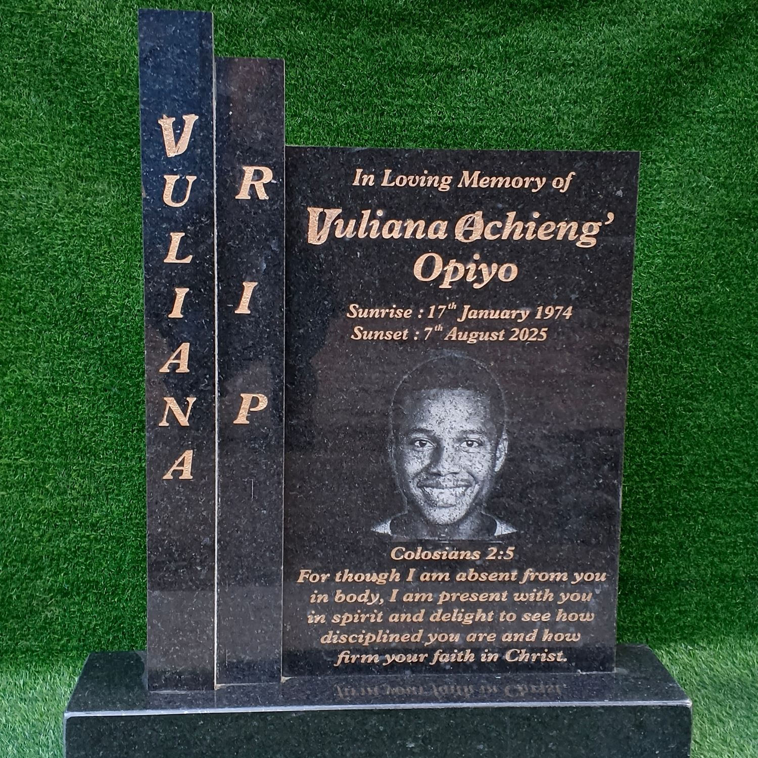 Laser etched black granite headstones