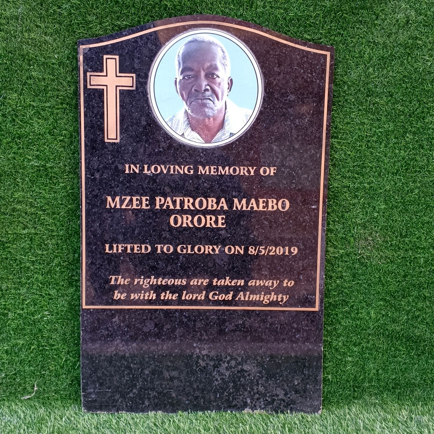 Upright granite headstone