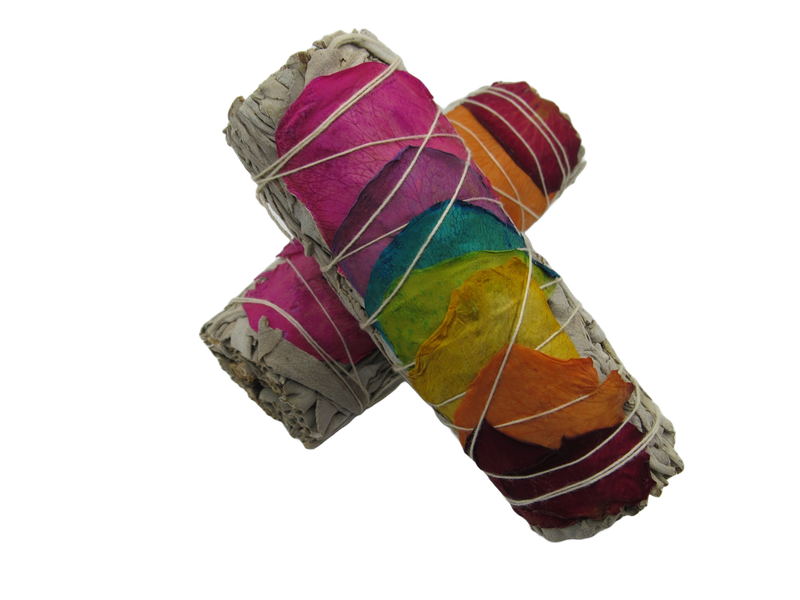 Chakra White Sage w/ 7 Color Rose Petals