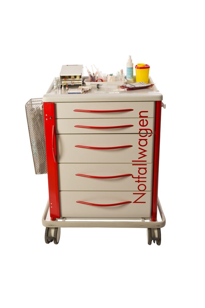 Notfallwagen breit, rot bestückt