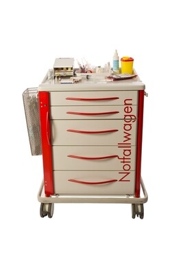 Notfallwagen breit, rot bestückt