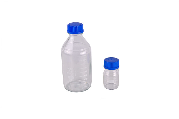 Laboflasche Glas Deckel blau
