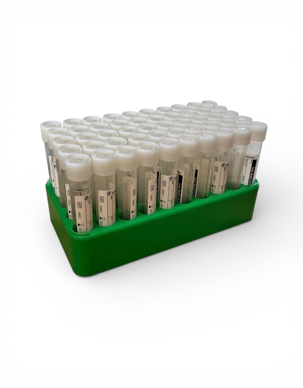 Probenröhrchen im Ständer weiß/grün