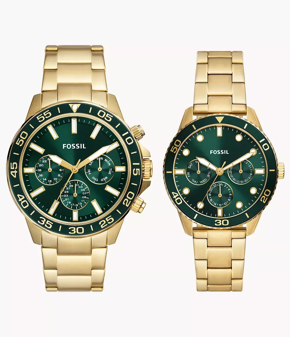His &amp; Hers Gold-Tone Stainless Steel Watch Set
