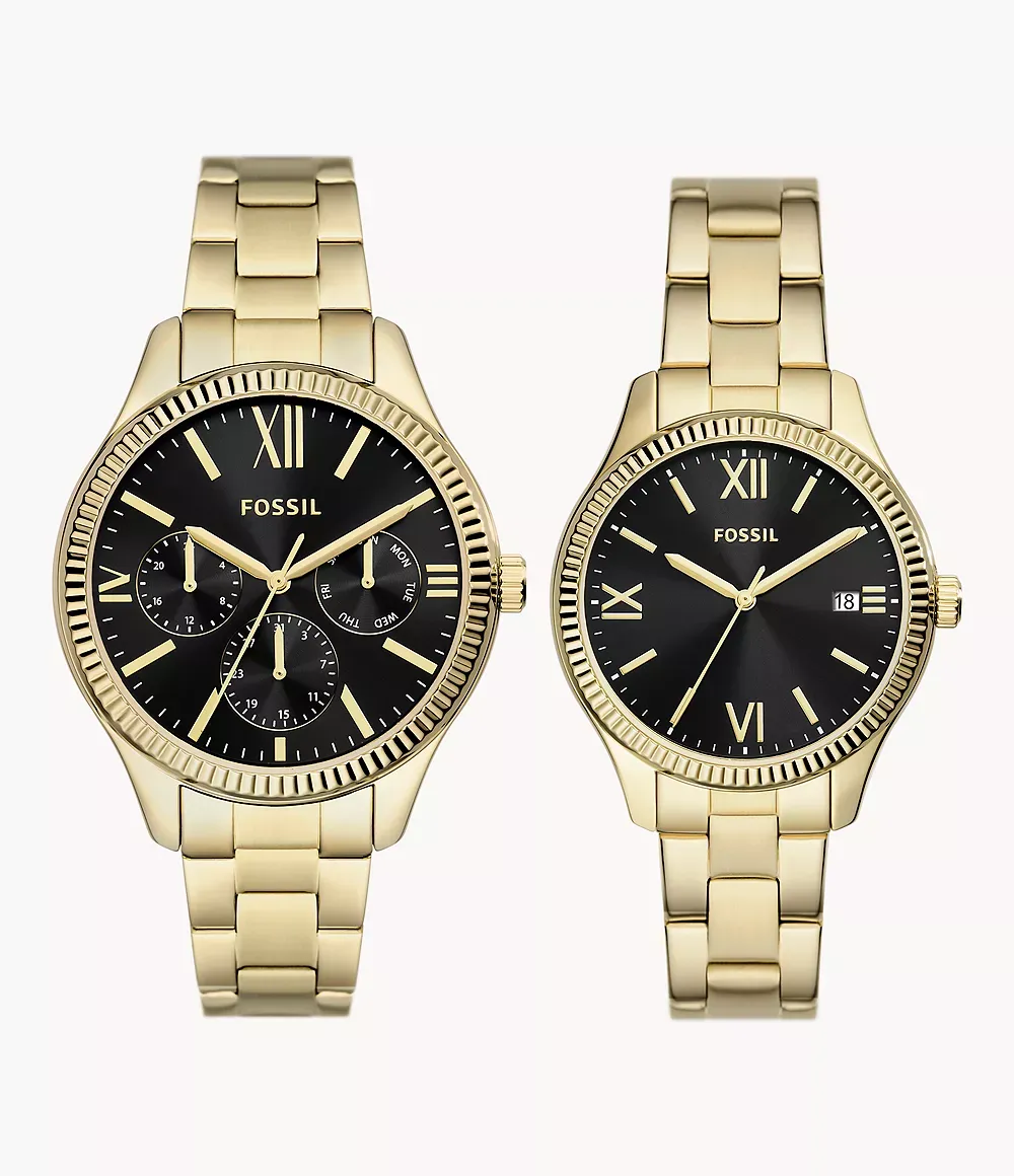 His &amp; Hers Gold-Tone Stainless Steel Watch Set