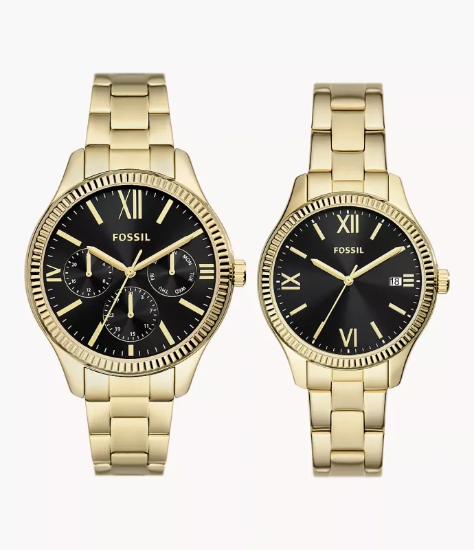 His &amp; Hers Gold-Tone Stainless Steel Watch Set