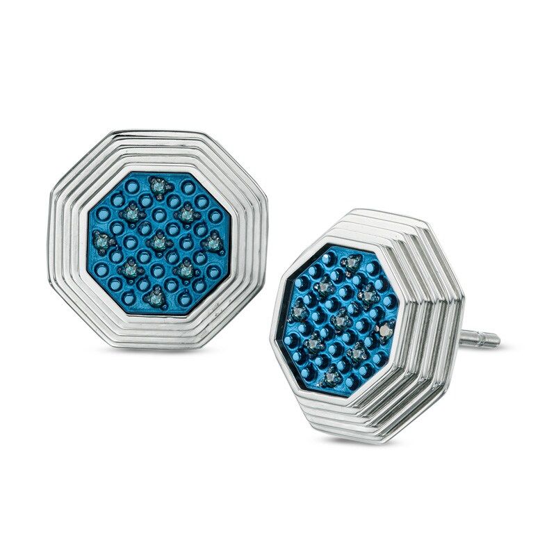 Blue Diamond Stud Earrings in Stainless Steel