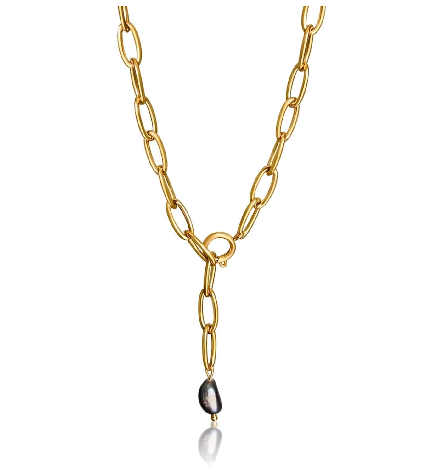 Black Pearl &amp; Paperclip Necklace
