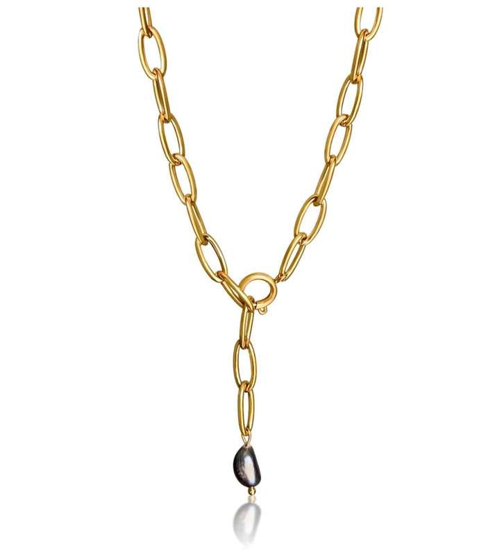 Black Pearl &amp; Paperclip Necklace