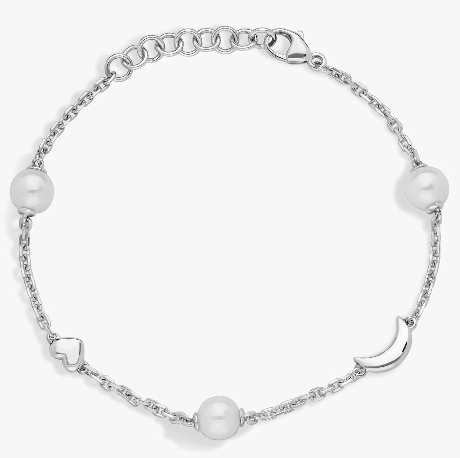 Heart, Moon, &amp; Pearl Bracelet