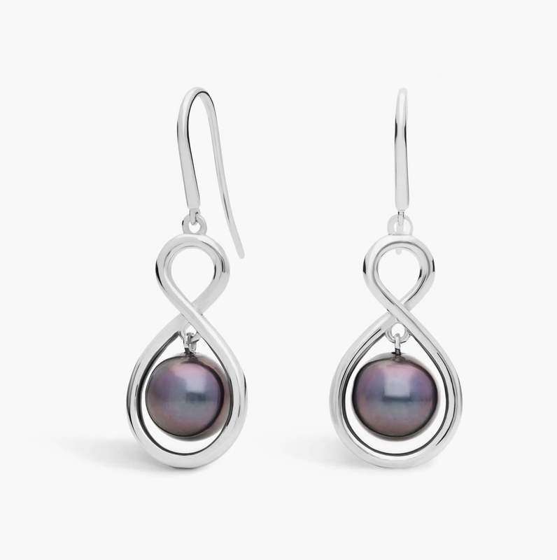 Black Pearl Infinity Drop Earrings