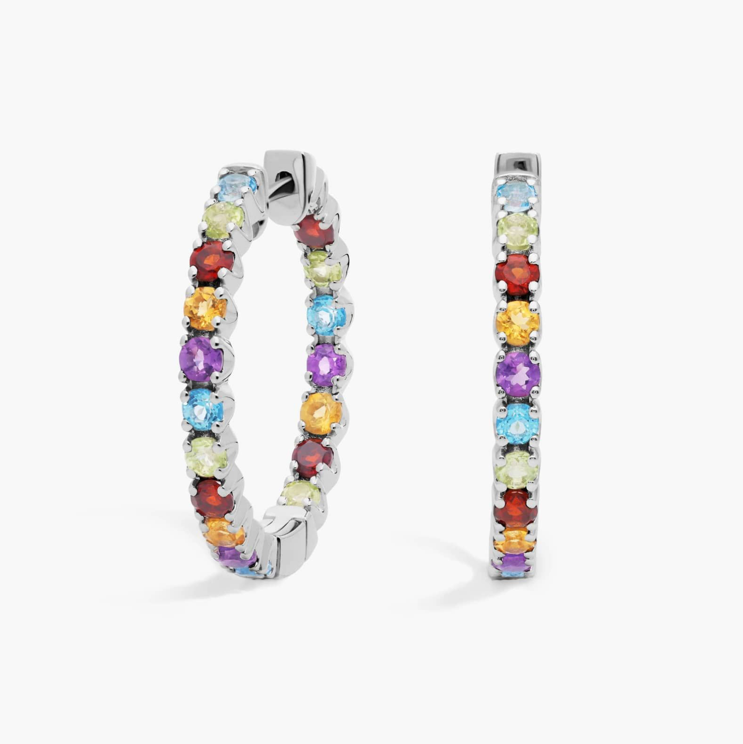 Multicolored Gemstone Hoop Earrings