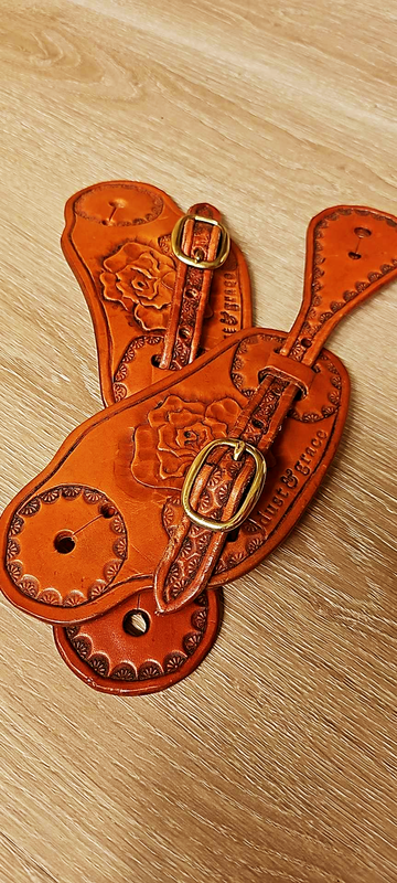 &quot;Trailblazer&quot; Hand-Tooled Leather Spur Strap Set