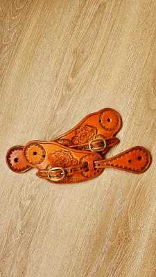 &quot;Trailblazer&quot; Hand-Tooled Leather Spur Strap Set