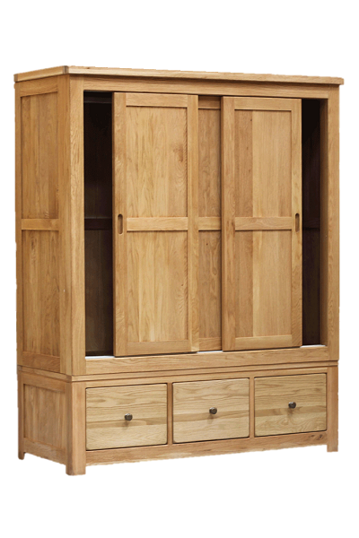 Brooklyn Oak Sliding +3 Drawer Triple Wardrobe