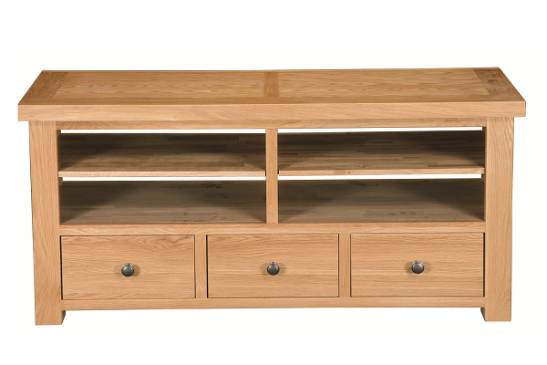 Regent Oak 3 Drawer + 4 Shelf Large TV Unit